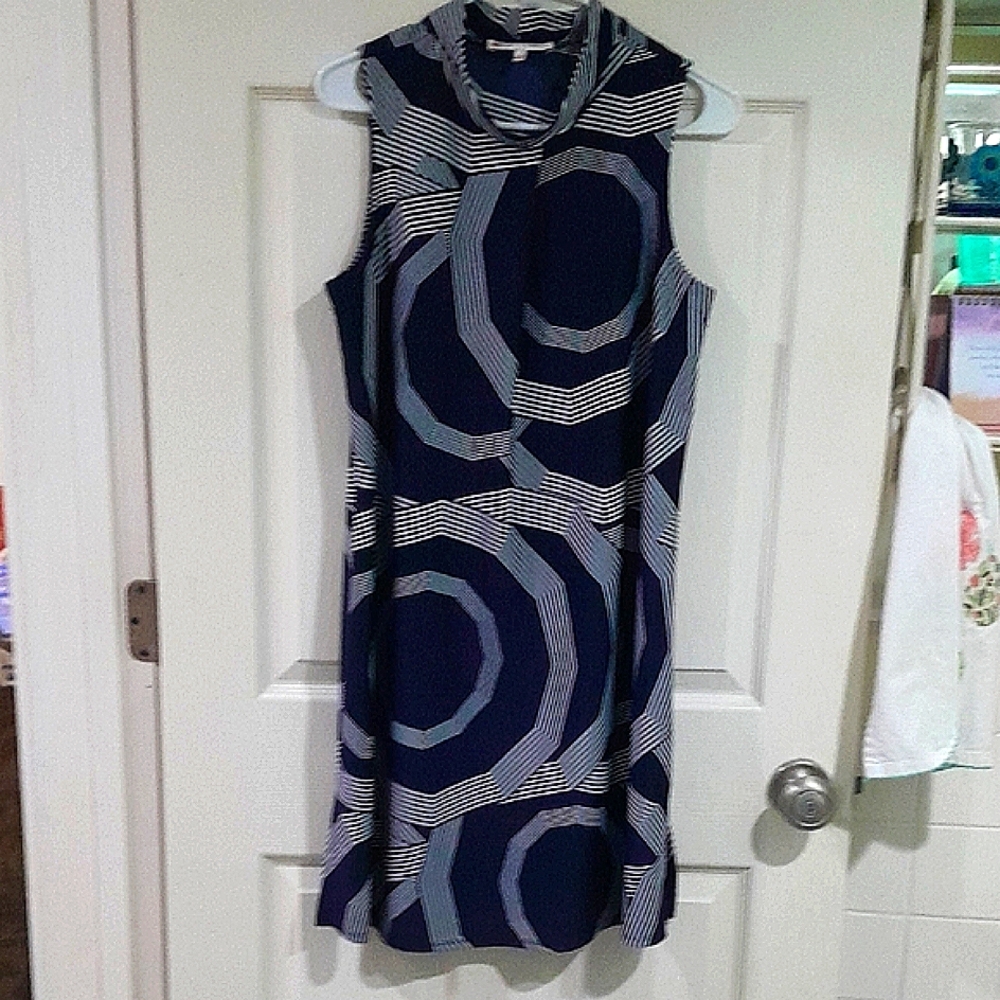 Jude Connally Sleeveless Sheath Dress Navy And White Size M